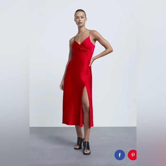 Zara Red Satin Camisole Dress - Picture 2 of 6